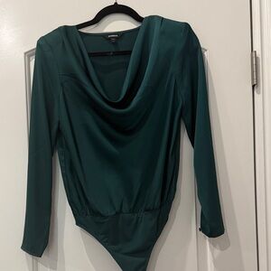 Express Emerald Green Draped Neck Bodysuit